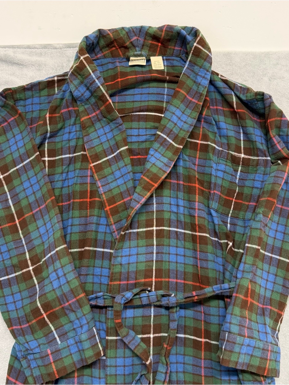 LL Bean Mens Size 2XL Tall Scotch Plaid Flannel Robe 100% Cotton 100133
